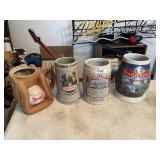 FOUR BEER STEINS INCLUDING BUDWEISER BASEBALL