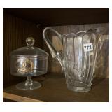 VINTAGE HEISEY APPLIED HANDLED PITCHER AND 50TH