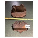 CAST IRON EAGLE MATCH SAFE AND METAL COTTAGE BOOK