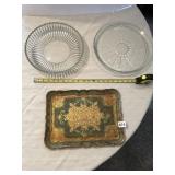 ROUND GLASS PLATTER WITH CHIP, RIBBED GLASS