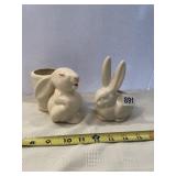 2 CERAMIC BUNNY PLANTERS