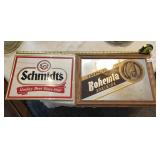 FRAMED MIRRORED BOHEMIA BEER SIGN AND SCHMIDTS