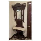 HALL TREE W/ MARBLE ROUNDED ENDS AND MIRRORED