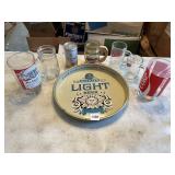 SCHLITZ LIGHT BEER TRAY AND GLASSES