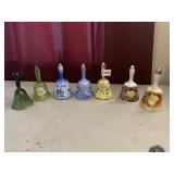 ASSORTED HAND BELLS, CEDAR POINT, GREEN GLASS,