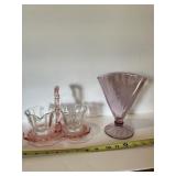 DEPRESSION GLASS SUGAR AND CREAMER WITH CADDY AND