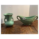 TWO POTTERY PLANTERS ONE HAS A CHIP BRUSH POTTERY