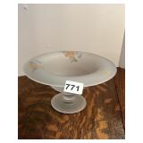 SATIN GLASS FLOWER HAND PAINTED PEDESTAL DISH