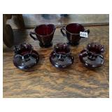 RUBY GLASS SUGAR AND CREAMER SET, CHIP ON BASE