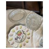 GLASS EGG DISH, HAND PAINTED ITALY EGG DISH,