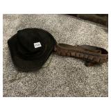 CHILDS COWBOY HAT AND LEATHER BULLET BELT
