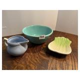 POTTERY BOWL HAIRLINE CRACK , CELERY DISH MADE IN