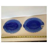 2 BLUE GLASS MOUNT VERNON SOUVENIR SERVING PLATES
