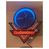 BUDWEISER LIGHT UP SIGN AND CLOCK