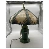 8 PANEL CARAMEL HUMP GLASS LAMP, METAL FRAME, FAN