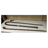 THREE CANES INCLUDING VINE STYLE AND CARVED