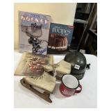 BIKE HELMET, 2 PORCELAIN CUPS, VINTAGE ICE SKATES