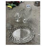 FOSTORIA DIVIDED DISH, CREAMER, SUGAR, GLASS,