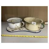 PORCELAIN TRAY AND TWO LARGE BALLS