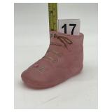 HAND PAINTED PINK SATIN GLASS BABY SHOE TOOTHPICK