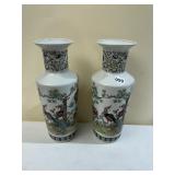 PEACOCK VASES MARKED ITALY ON BASE 15" H
