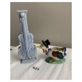 DUCK JAPAN FIGURE AND BLUE INSTRUMENT BUD VASE