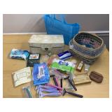 PLASTIC TOTE, CARRY TOTE, MISC. TOILETRY, WICKER