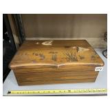 RAISE CARVED WOOD JEWELRY BOX WITH FLYING GEESE