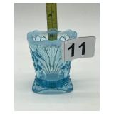 LIGHT BLUE GLASS WITH MILKY RIM TOOTHPICK HOLDER