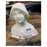 ALABASTER BUST ON MARBLE BY R. SCALY