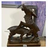 WOODEN ANIMAL SCULPTURE, MISSING HORNS, 14 H X 12