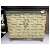 WOVEN WITH WOODEN TOP HAND PAINTED HAMPER