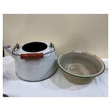 ENAMELED TEAPOT, BOWL