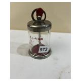 VINTAGE GLASS & STEEL COIN BANK, NO KEY
