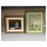 2 FLORAL STILL LIFE ART PIECES, ONE RAISED HAS