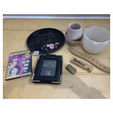 PENNSYLVANIA TIN PLATE, POTTERY VASE, WHITE GLASS