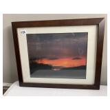 FRAMED SUNSET PICTURE ARTIST SIGNED 20 X 16