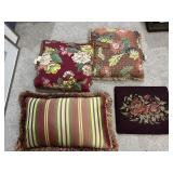THROW PILLOWS, 1 SEAT CUSHION NEEDLE POINT
