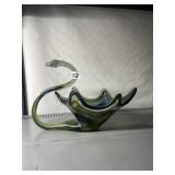 BLOWN GLASS SWAN CENTER PIECE BASKET