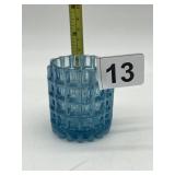 LIGHT BLUE GLASS WITH MILKY ACCENTS WAFFLE DESIGN