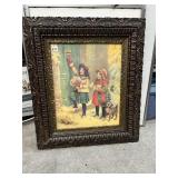 FRAMED CHRISTMAS PRINT 2 GIRLS WITH PUPPY