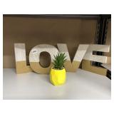 WOOD TO TONE LOVE SIGN AND SMALL PLANT