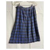 BLACK, BLUE AND WHITE 1950S PLEATED WOOL SKIRT
