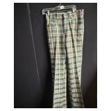 GLEN OAKS VINTAGE SLACKS GREEN CUFFED PLAID PANTS