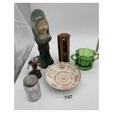 CHALK INDIAN, DOUBLE HANDLE SUGAR BOWL, BIRD ON