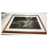 CREEKSIDE WATERFALL SCENE UNDER GLASS - WITH MAT