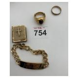 18KHGE RING , CHAS ID BRACELET, CROSS BOOK,10K GF