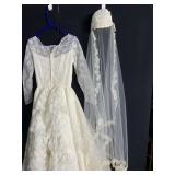 ROSE DESIGN LACE WEDDING GOWN, VEIL AND 2 HEAD