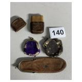 4 LEATHER TINY BAGS ONE FOR SPECTACLES COINS AND