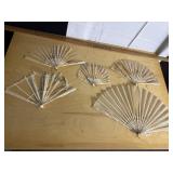 5 VINTAGE FANS AS FOUND NICE DETAILING ON FRAMES